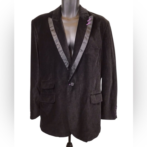 Vintage 8th Ave Mens Velvet Tuxedo Smoking Jacket Size XL Satin Lapel Blazer - Picture 2 of 16